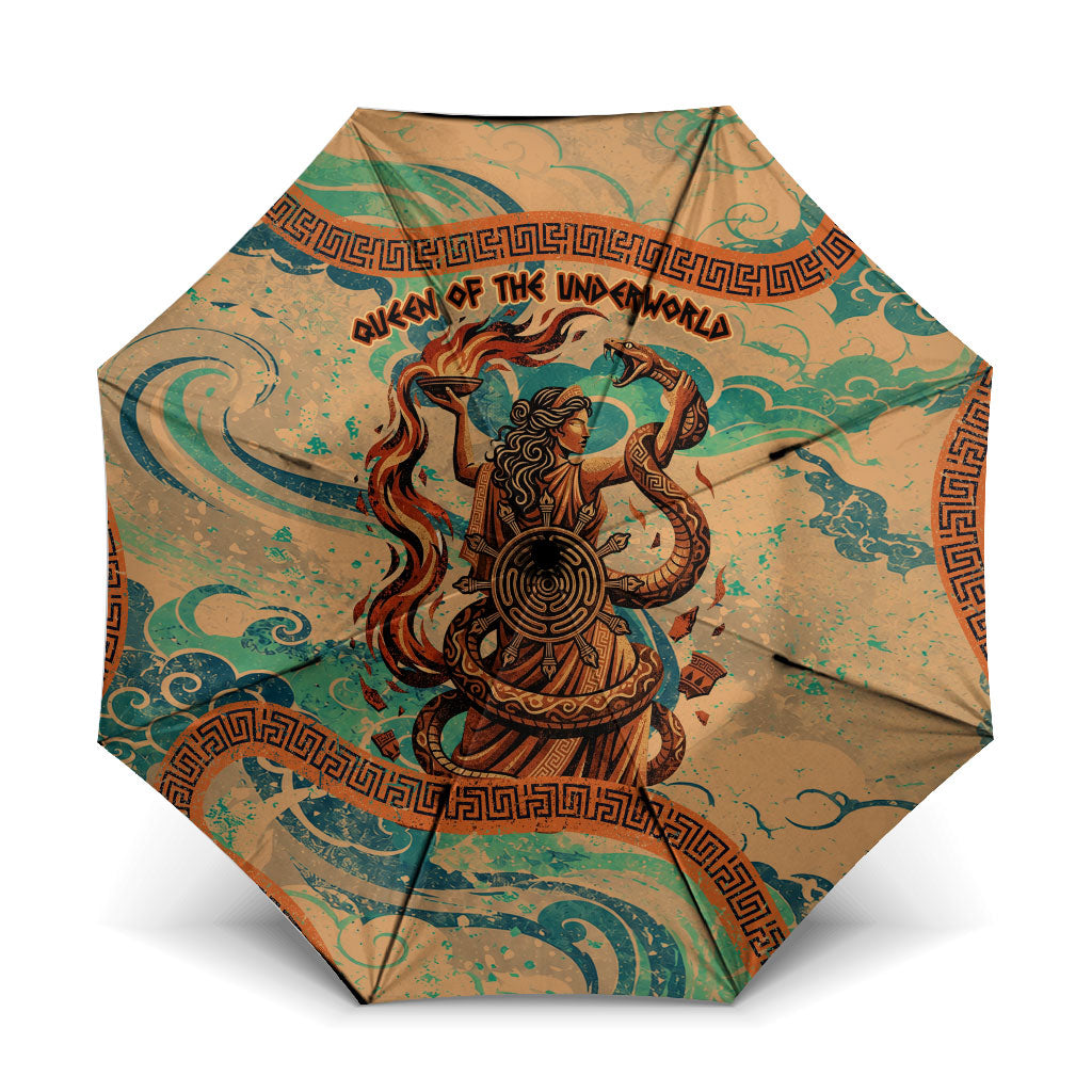 Hecate Goddess Of Witchcraft Umbrella Hecate Flaming Torch Serpent And Strophalos Wheel Greek
