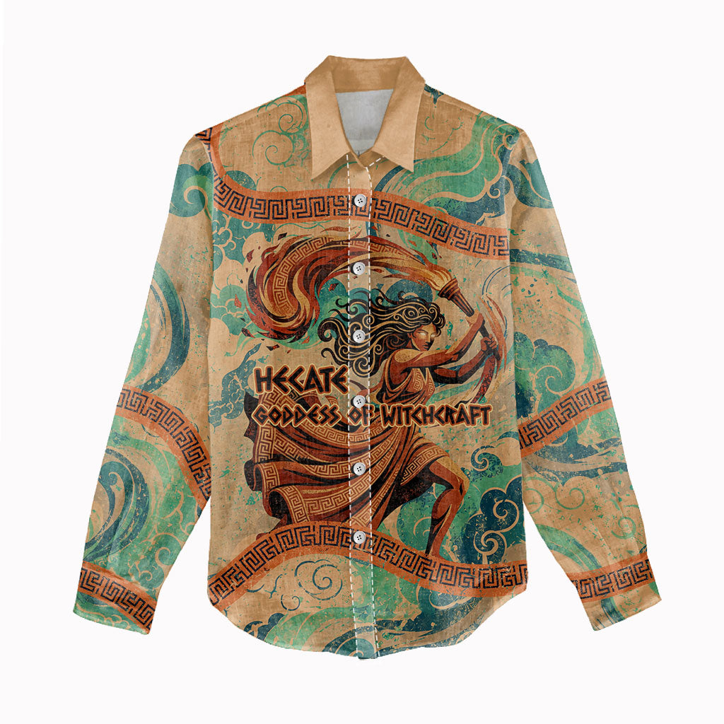 Hecate Goddess Of Witchcraft Women Casual Shirt Hecate Flaming Torch Serpent And Strophalos Wheel Greek