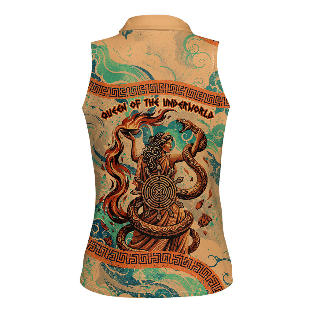 Hecate Goddess Of Witchcraft Women Sleeveless Polo Shirt Hecate Flaming Torch Serpent And Strophalos Wheel Greek