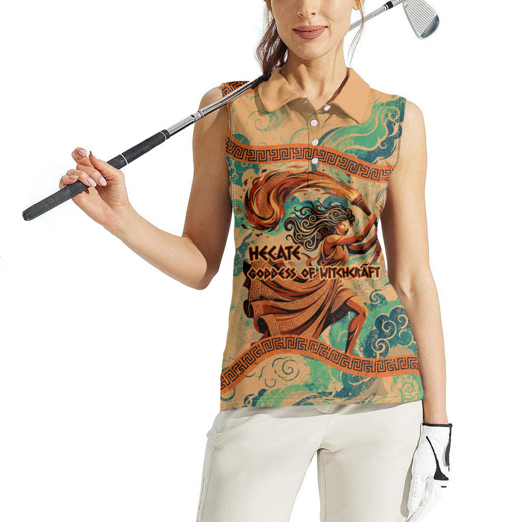Hecate Goddess Of Witchcraft Women Sleeveless Polo Shirt Hecate Flaming Torch Serpent And Strophalos Wheel Greek