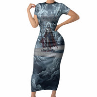 Mount Olympus Short Sleeve Bodycon Dress Throne Of The Twelve Gods Greek Mythology