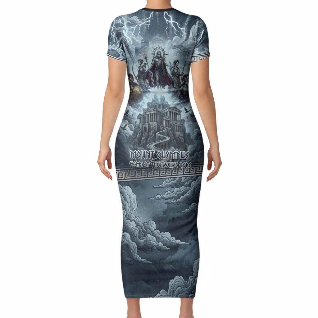Mount Olympus Short Sleeve Bodycon Dress Throne Of The Twelve Gods Greek Mythology