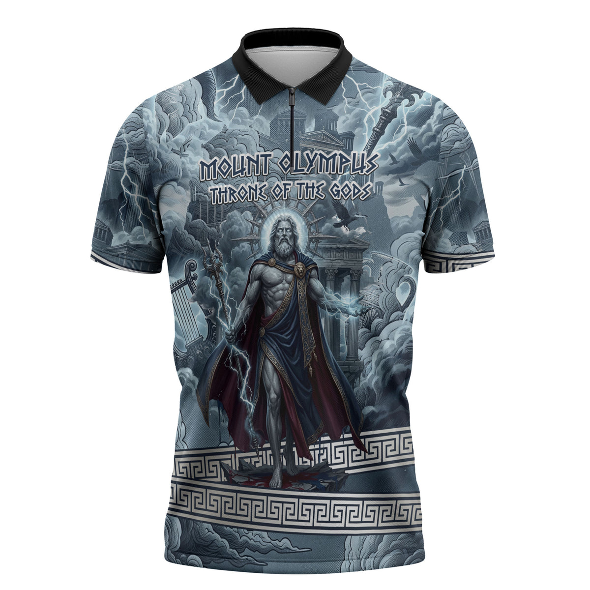 Mount Olympus Zipper Polo Shirt Throne Of The Twelve Gods Greek Mythology