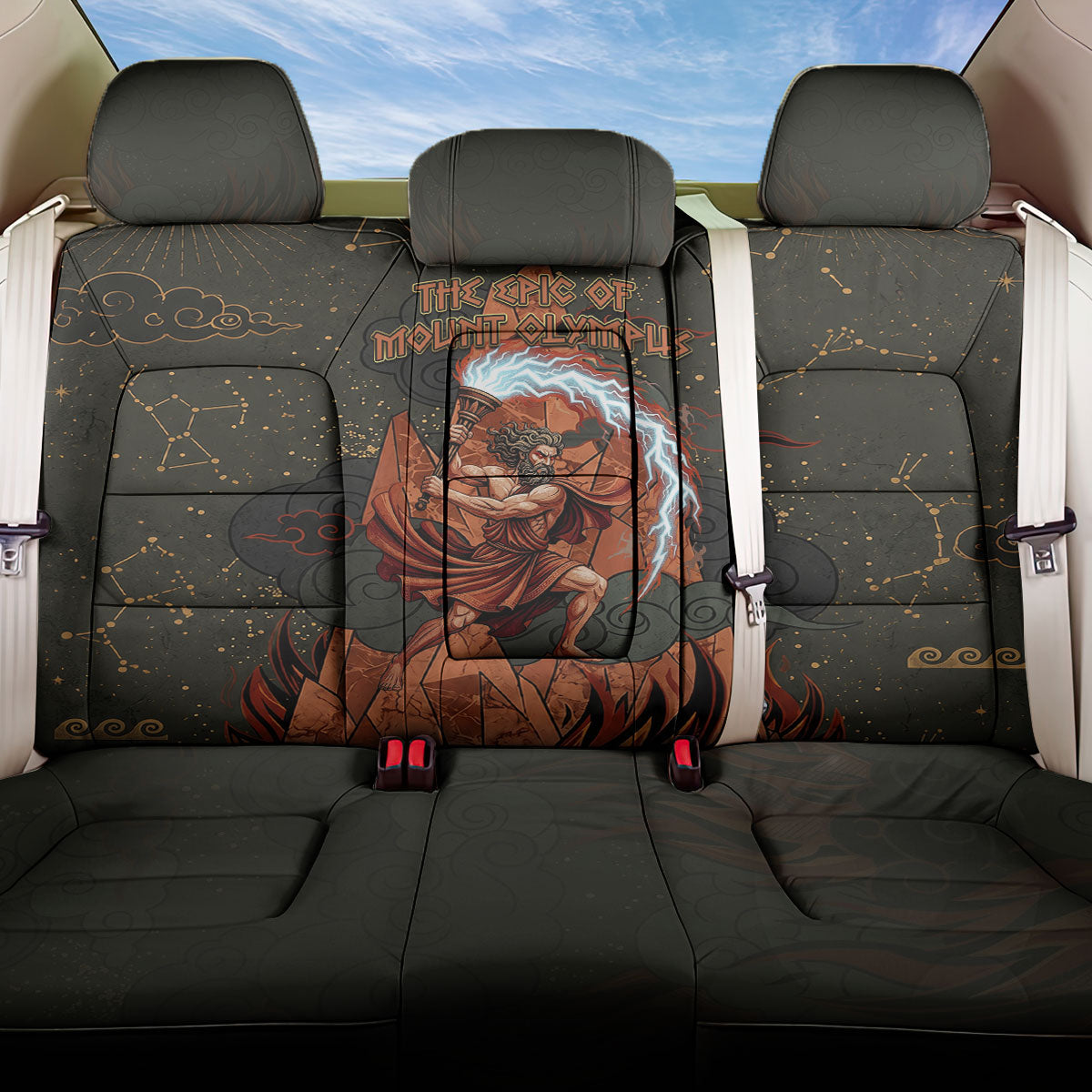 Mount Olympus Back Car Seat Cover Greek Prometheus Torch Flame Lightning Mountain Constellations