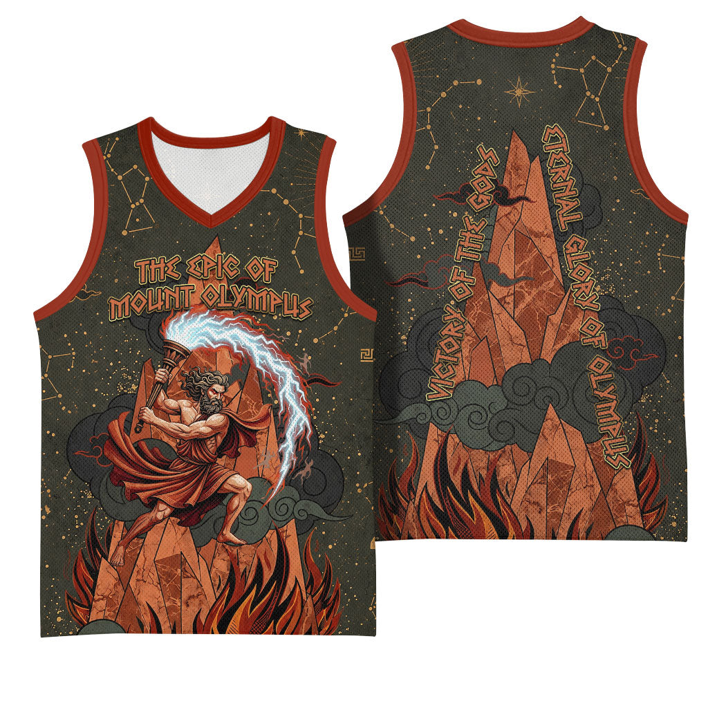 Mount Olympus Basketball Jersey Greek Prometheus Torch Flame Lightning Mountain Constellations