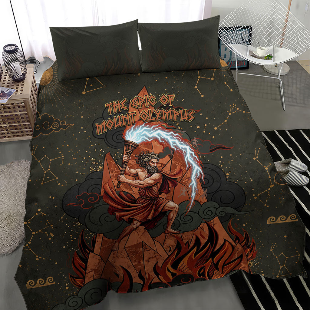 Mount Olympus Bedding Set Greek Prometheus Torch Flame Lightning Mountain Constellations