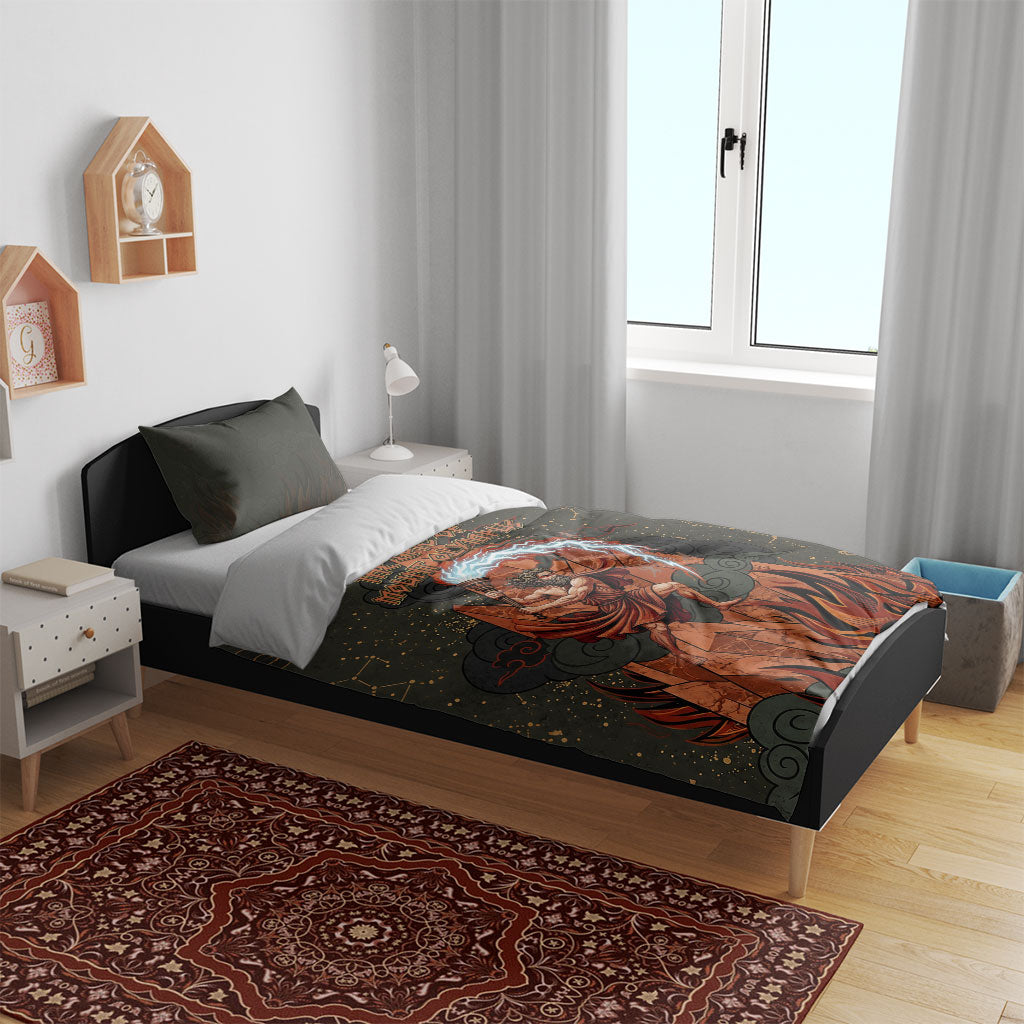 Mount Olympus Bedding Set Greek Prometheus Torch Flame Lightning Mountain Constellations