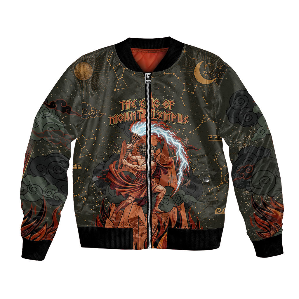 Mount Olympus Bomber Jacket Greek Prometheus Torch Flame Lightning Mountain Constellations