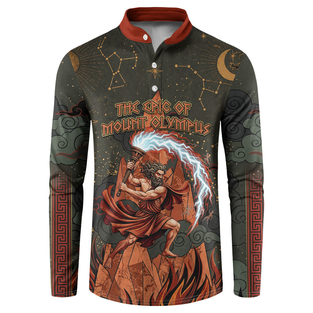 Mount Olympus Button Sweatshirt Greek Prometheus Torch Flame Lightning Mountain Constellations