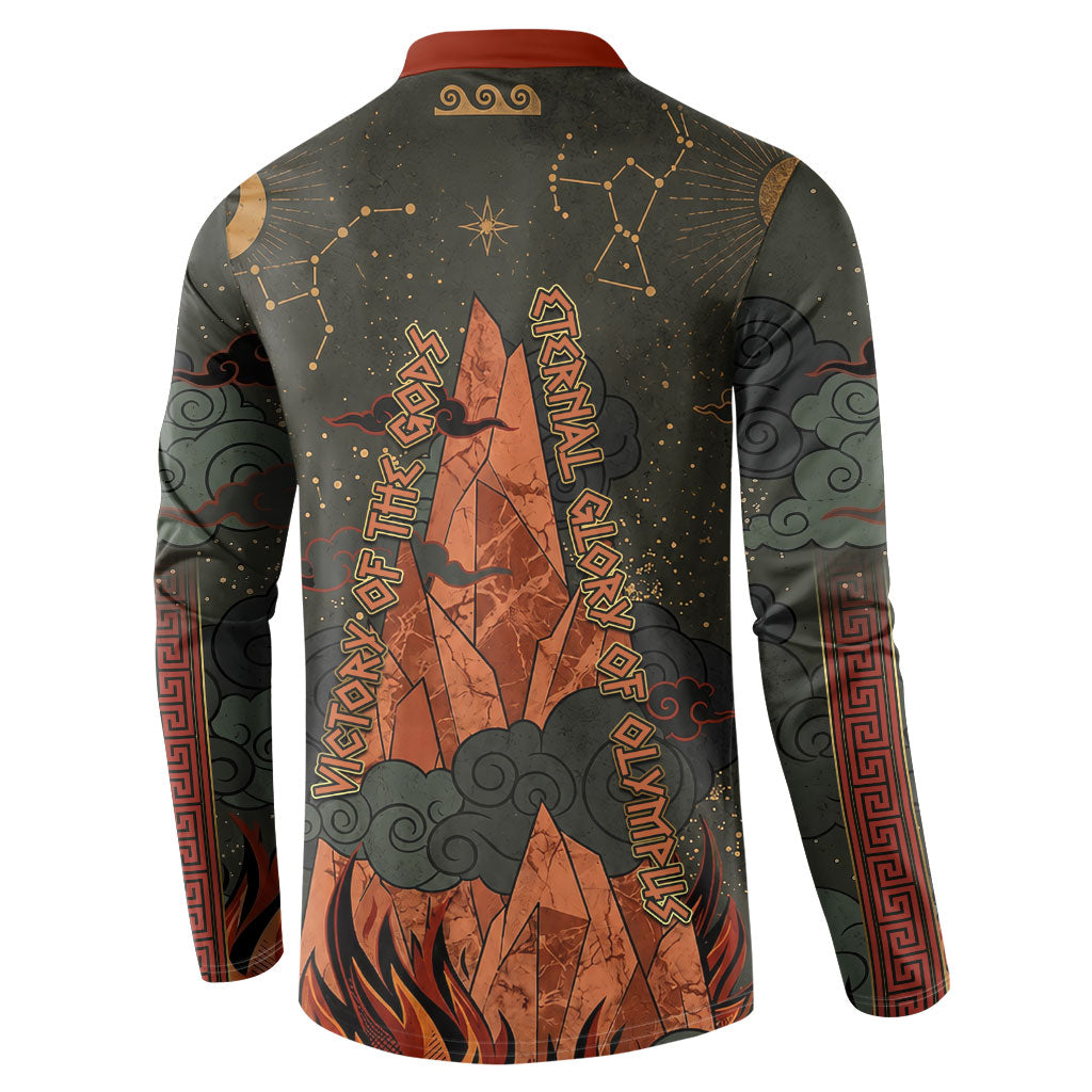Mount Olympus Button Sweatshirt Greek Prometheus Torch Flame Lightning Mountain Constellations