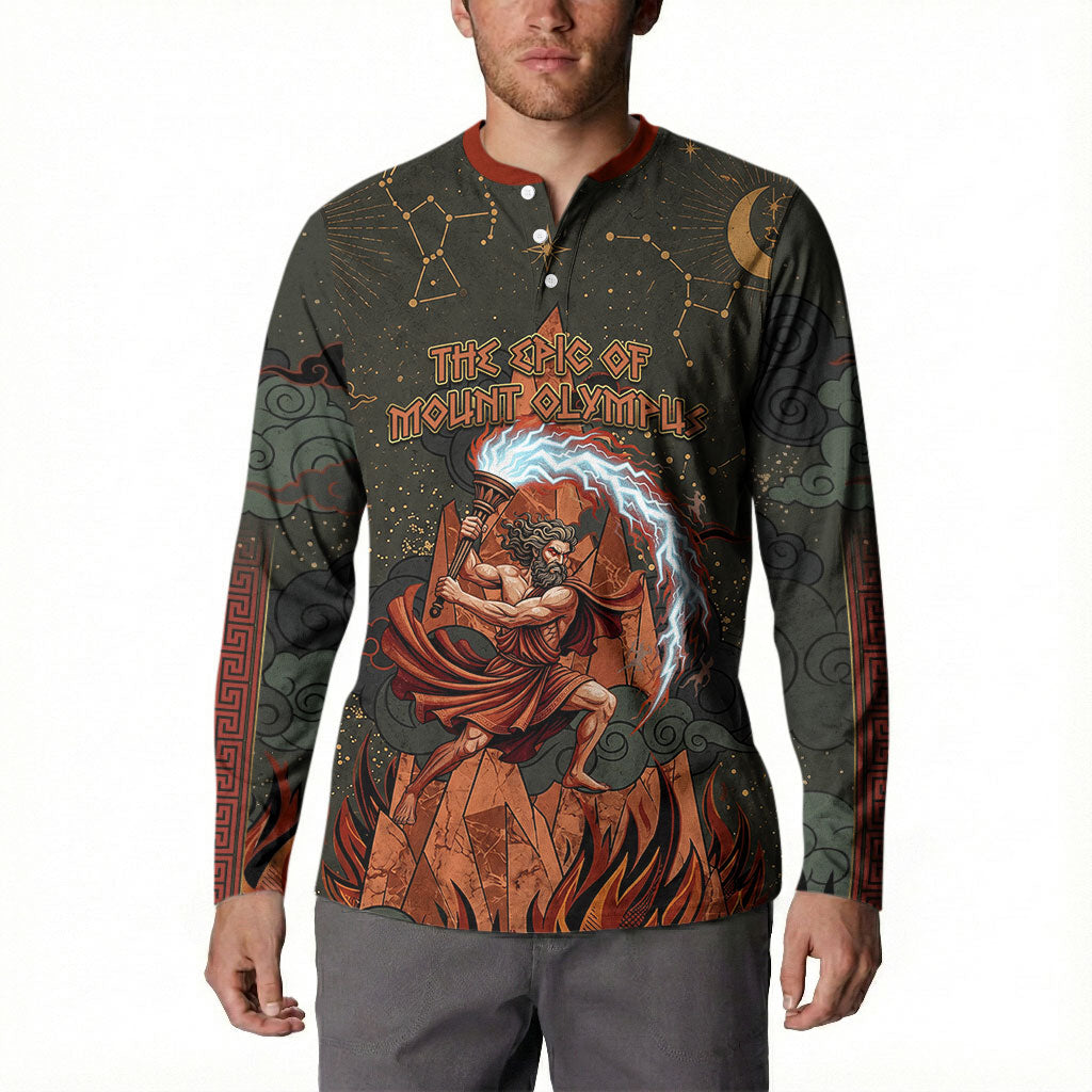 Mount Olympus Button Sweatshirt Greek Prometheus Torch Flame Lightning Mountain Constellations