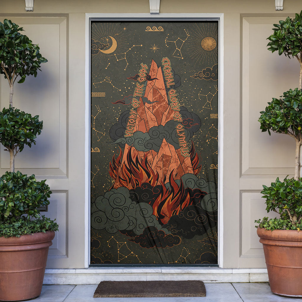 Mount Olympus Door Cover Greek Prometheus Torch Flame Lightning Mountain Constellations