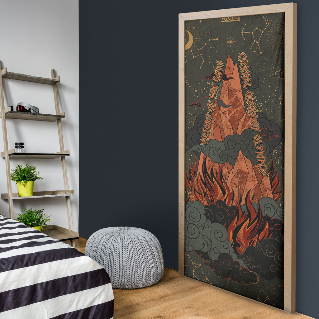 Mount Olympus Door Cover Greek Prometheus Torch Flame Lightning Mountain Constellations