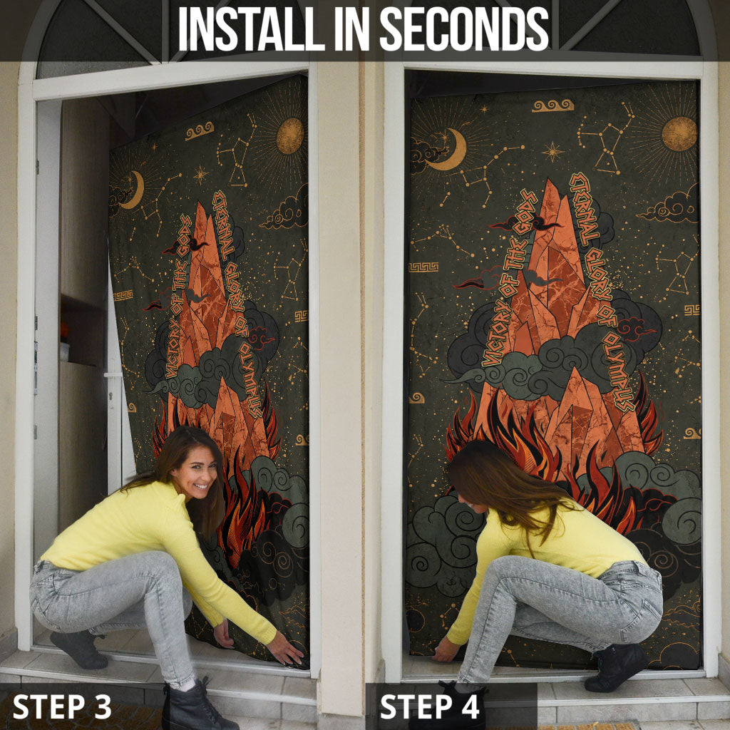 Mount Olympus Door Cover Greek Prometheus Torch Flame Lightning Mountain Constellations