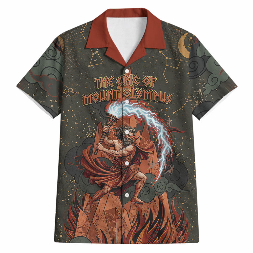 Mount Olympus Hawaiian Shirt Greek Prometheus Torch Flame Lightning Mountain Constellations
