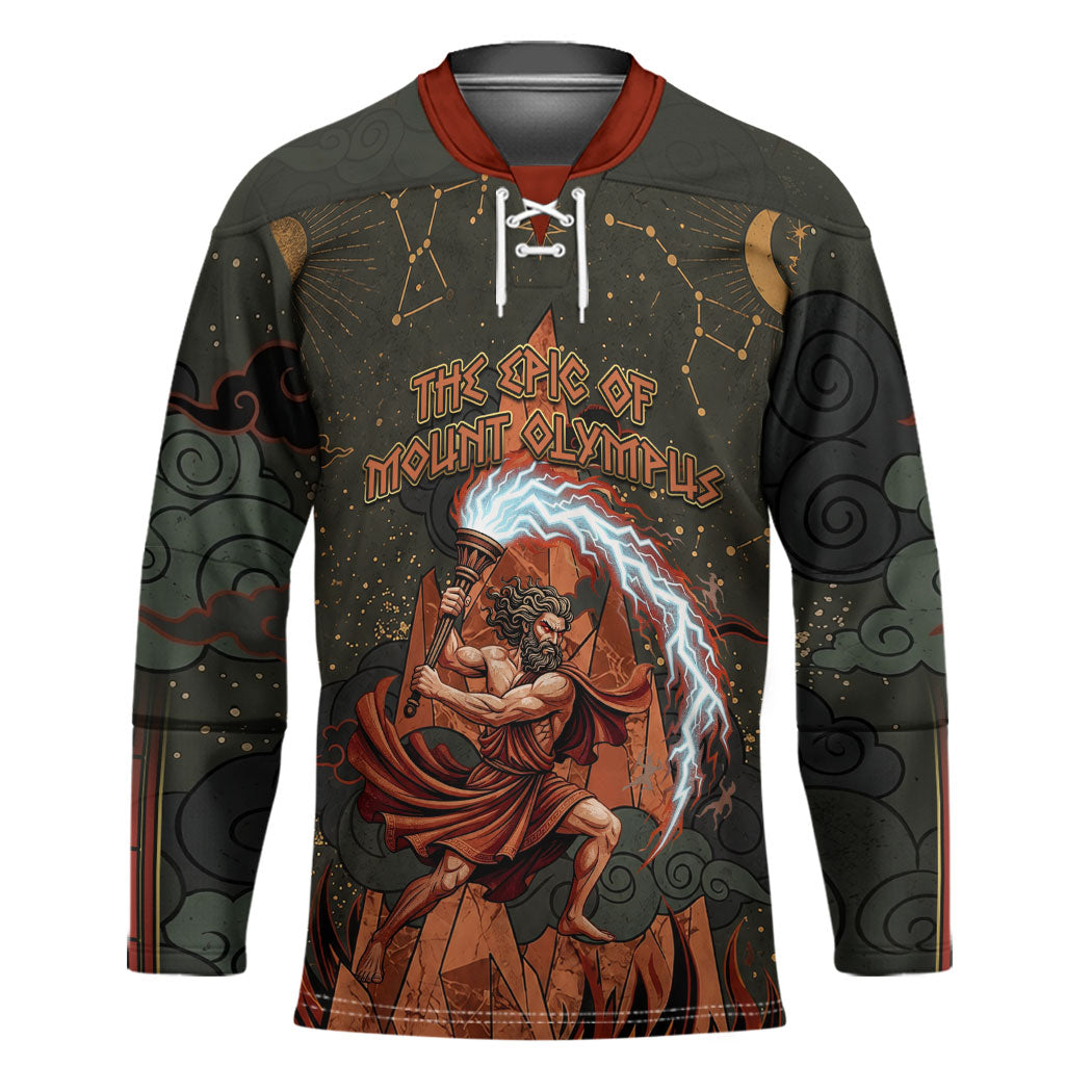 Mount Olympus Hockey Jersey Greek Prometheus Torch Flame Lightning Mountain Constellations