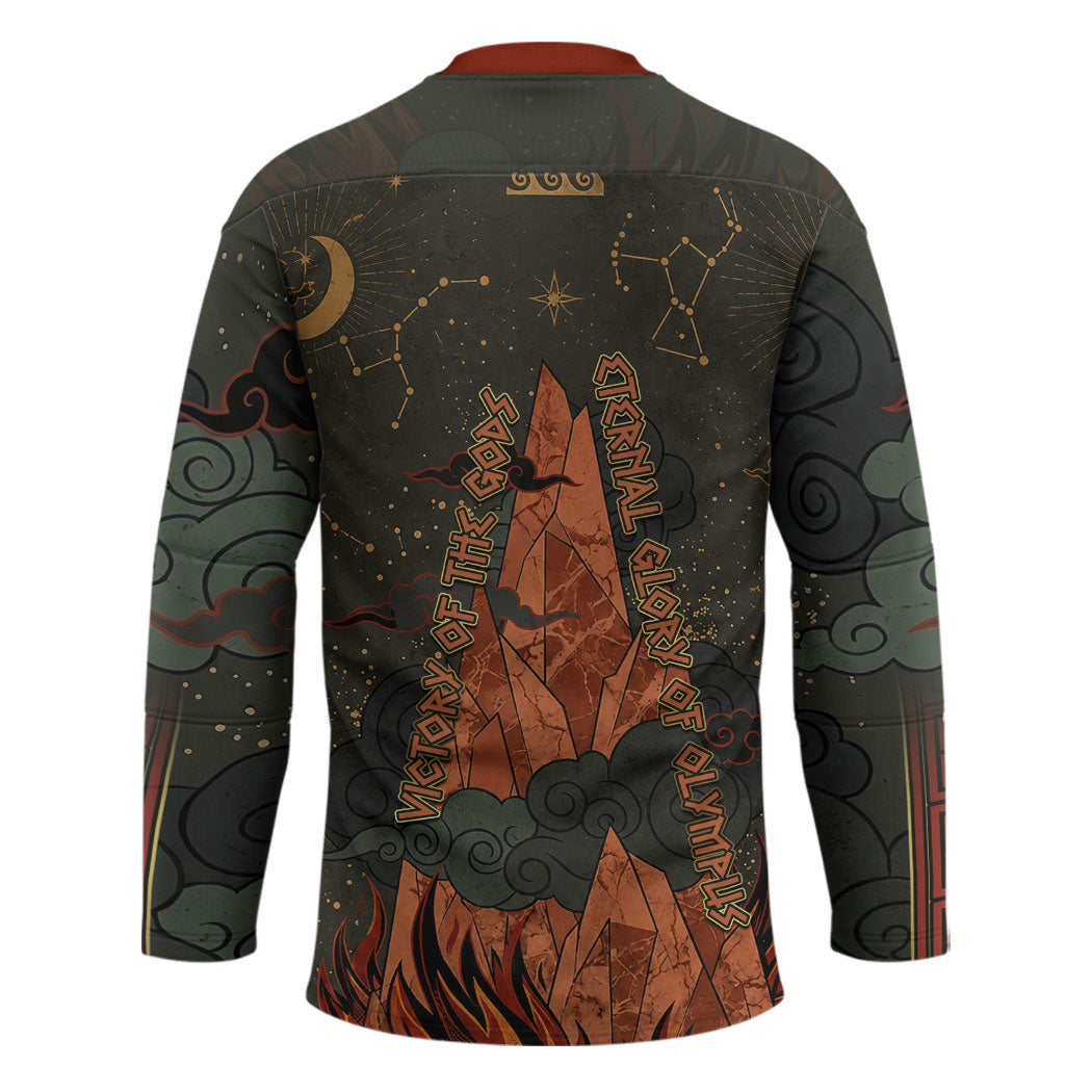 Mount Olympus Hockey Jersey Greek Prometheus Torch Flame Lightning Mountain Constellations
