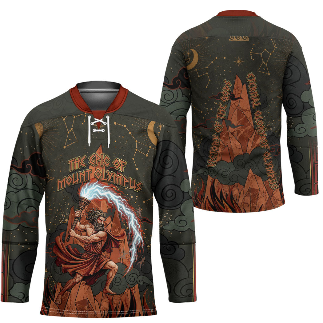 Mount Olympus Hockey Jersey Greek Prometheus Torch Flame Lightning Mountain Constellations