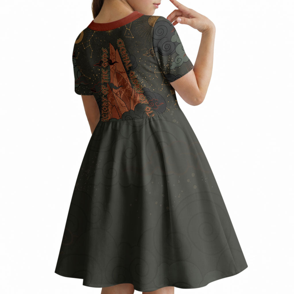 Mount Olympus Kid Short Sleeve Dress Greek Prometheus Torch Flame Lightning Mountain Constellations