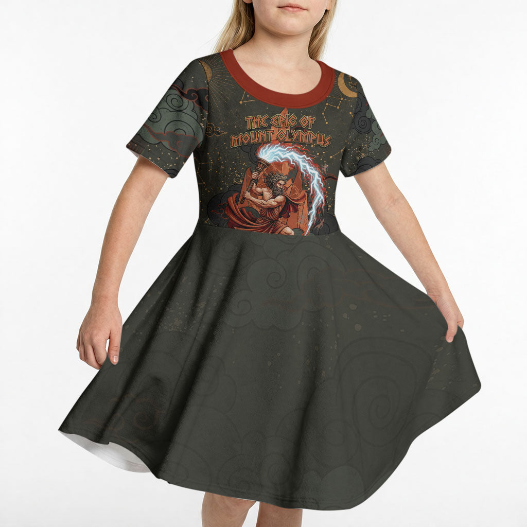 Mount Olympus Kid Short Sleeve Dress Greek Prometheus Torch Flame Lightning Mountain Constellations