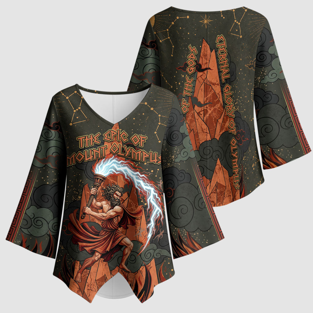 Mount Olympus Kimono Sleeve Blouse Greek Prometheus Torch Flame Lightning Mountain Constellations
