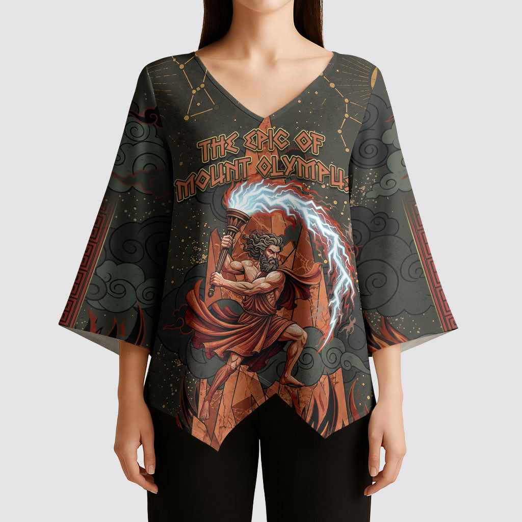 Mount Olympus Kimono Sleeve Blouse Greek Prometheus Torch Flame Lightning Mountain Constellations