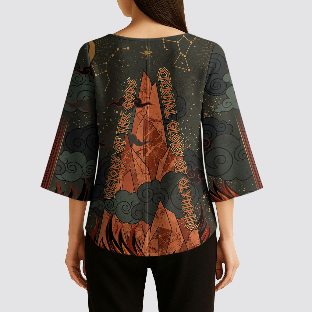 Mount Olympus Kimono Sleeve Blouse Greek Prometheus Torch Flame Lightning Mountain Constellations
