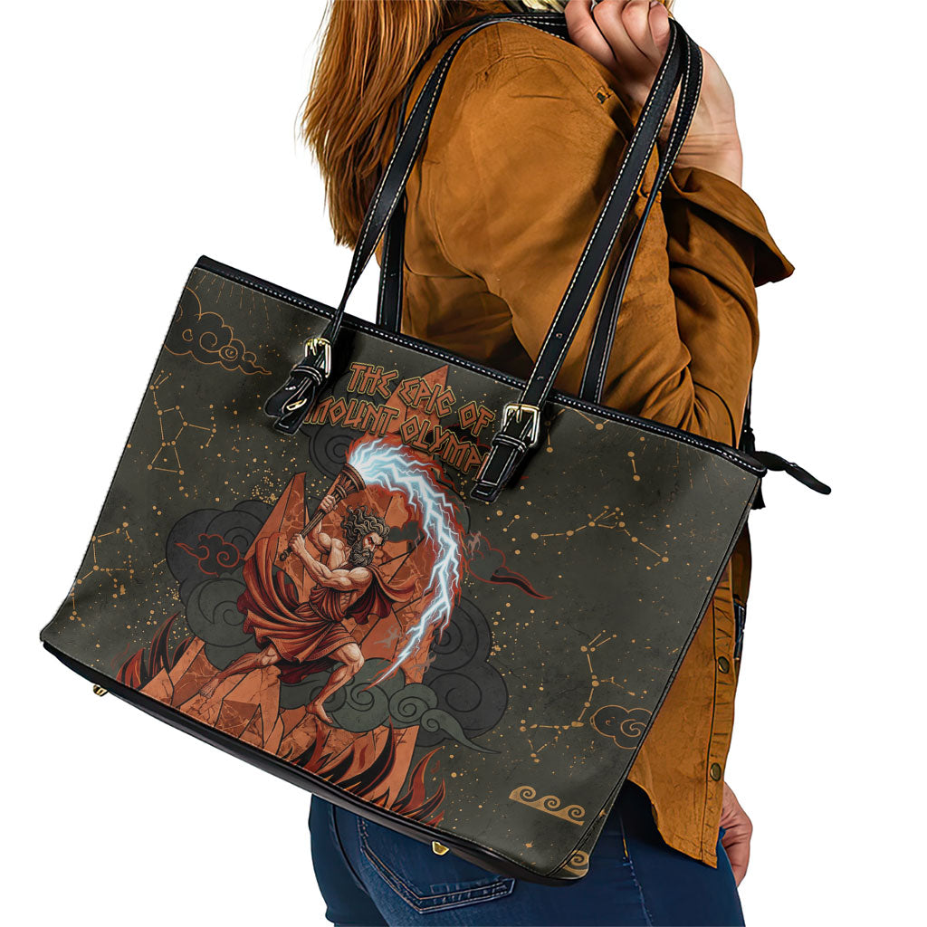 Mount Olympus Leather Tote Bag Greek Prometheus Torch Flame Lightning Mountain Constellations