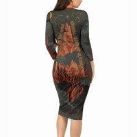 Mount Olympus Long Sleeve Bodycon Dress Greek Prometheus Torch Flame Lightning Mountain Constellations