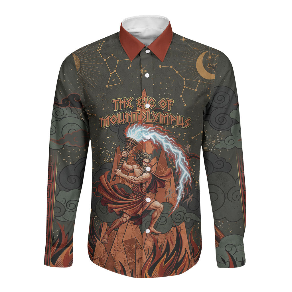 Mount Olympus Long Sleeve Button Shirt Greek Prometheus Torch Flame Lightning Mountain Constellations