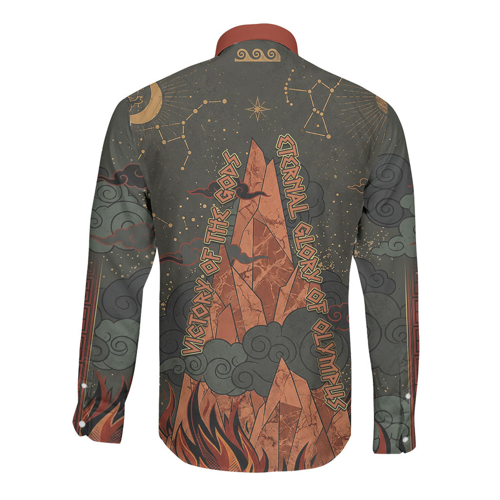 Mount Olympus Long Sleeve Button Shirt Greek Prometheus Torch Flame Lightning Mountain Constellations