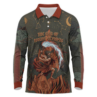Mount Olympus Long Sleeve Polo Shirt Greek Prometheus Torch Flame Lightning Mountain Constellations
