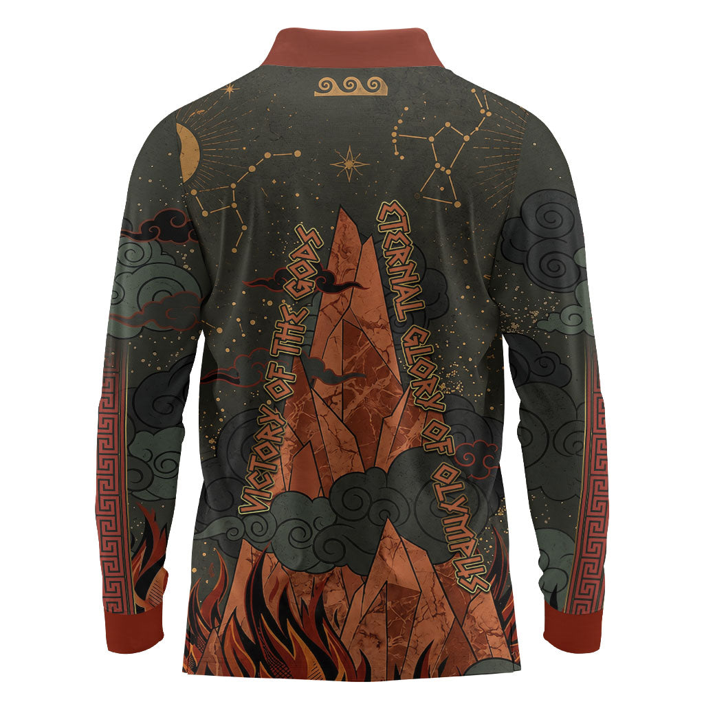 Mount Olympus Long Sleeve Polo Shirt Greek Prometheus Torch Flame Lightning Mountain Constellations