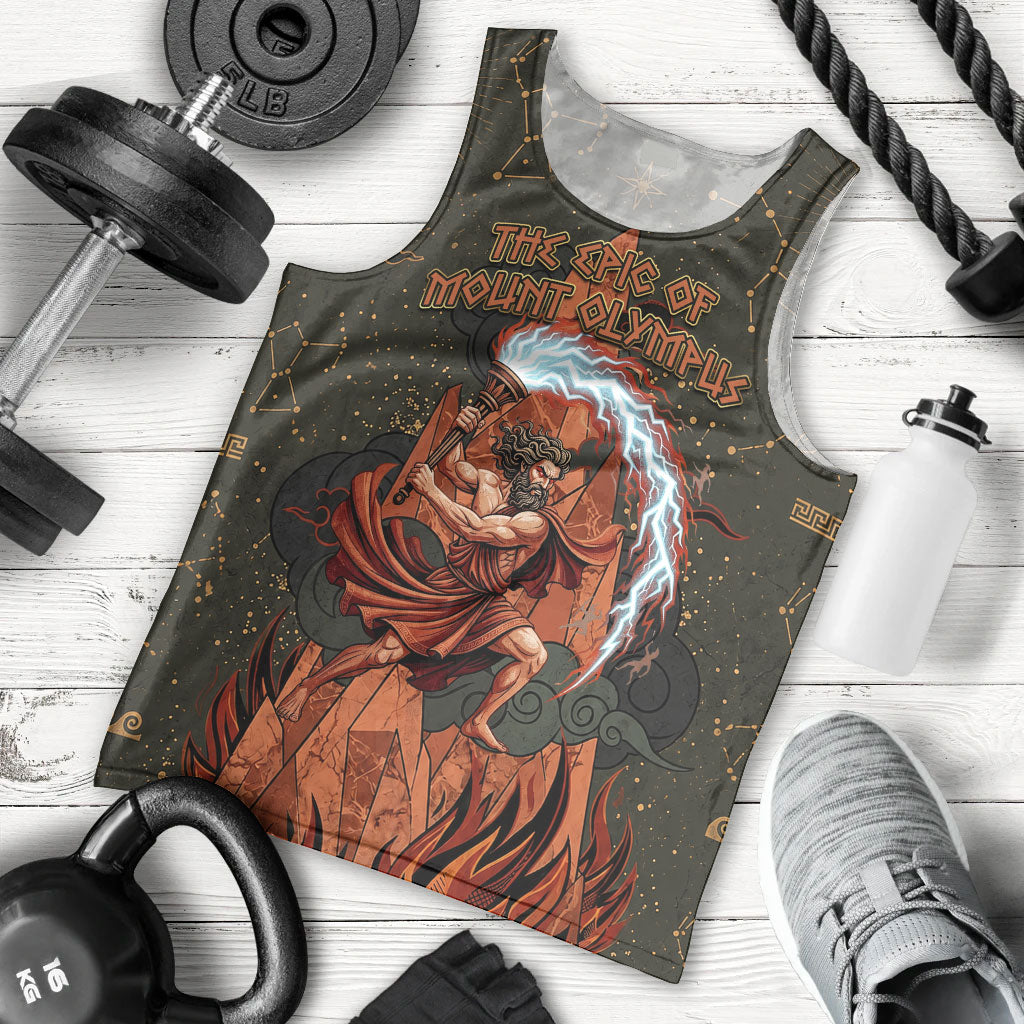 Mount Olympus Men Tank Top Greek Prometheus Torch Flame Lightning Mountain Constellations