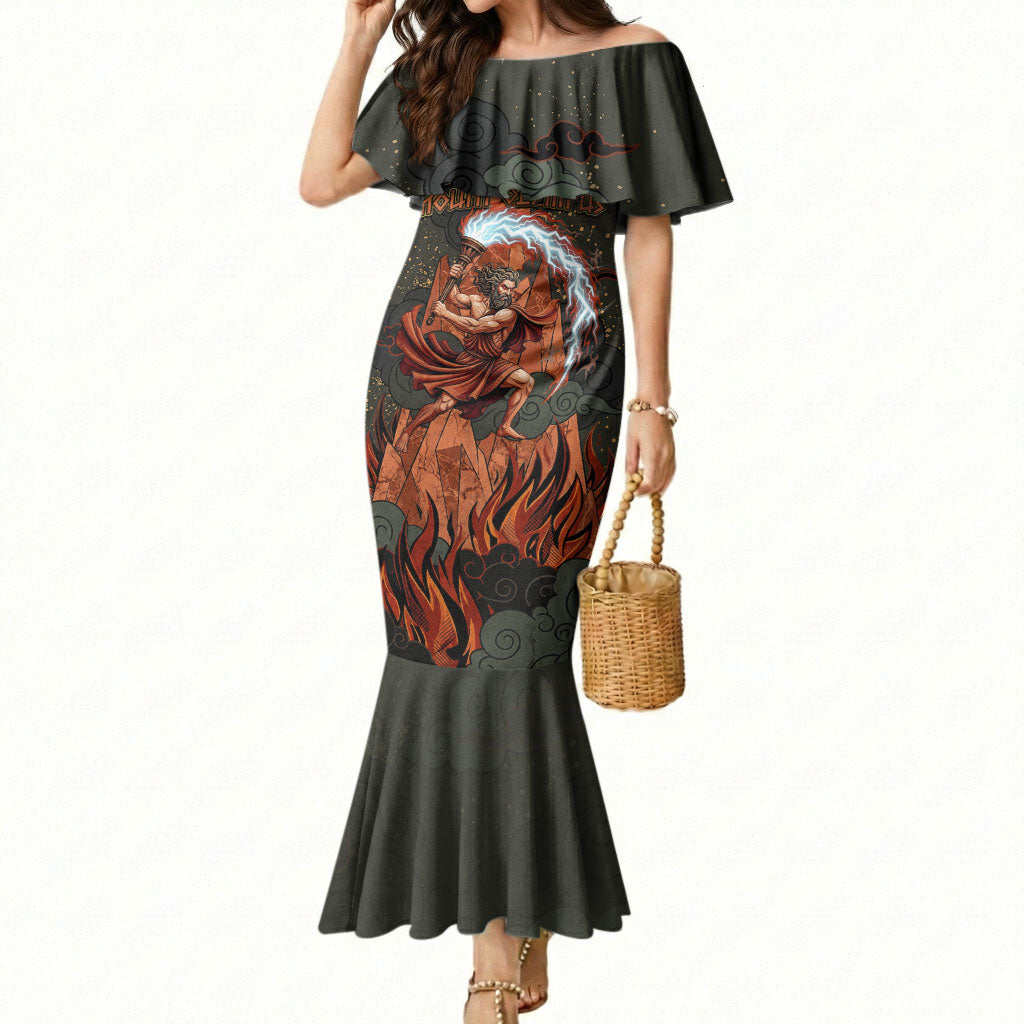 Mount Olympus Mermaid Dress Greek Prometheus Torch Flame Lightning Mountain Constellations