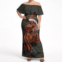 Mount Olympus Off Shoulder Maxi Dress Greek Prometheus Torch Flame Lightning Mountain Constellations