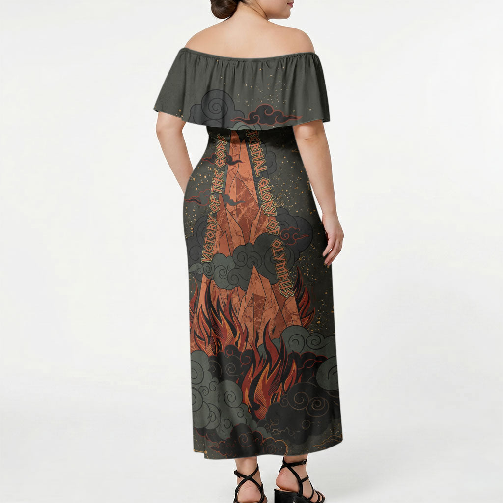 Mount Olympus Off Shoulder Maxi Dress Greek Prometheus Torch Flame Lightning Mountain Constellations