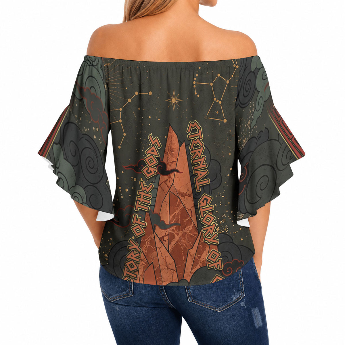 Mount Olympus Off Shoulder Wrap Waist Top Greek Prometheus Torch Flame Lightning Mountain Constellations