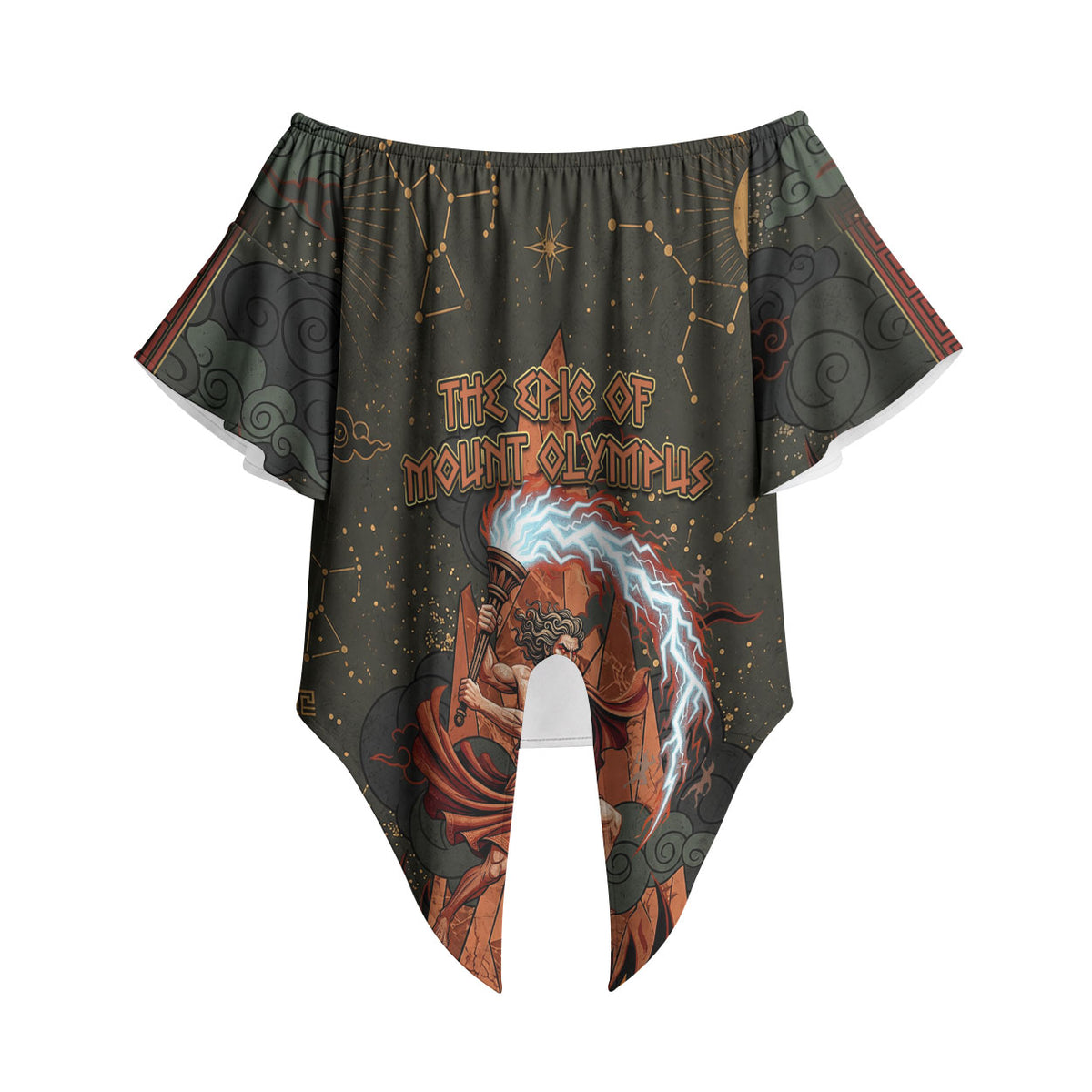 Mount Olympus Off Shoulder Wrap Waist Top Greek Prometheus Torch Flame Lightning Mountain Constellations