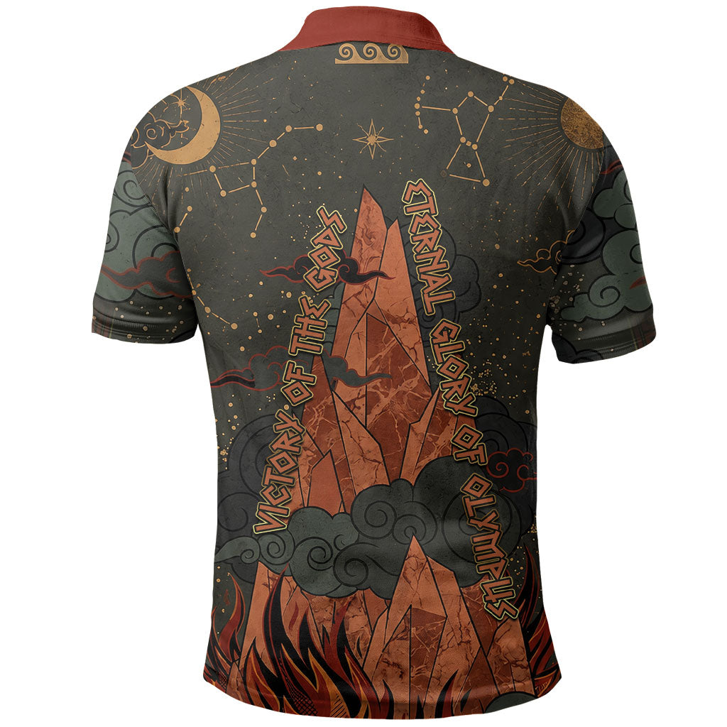 Mount Olympus Polo Shirt Greek Prometheus Torch Flame Lightning Mountain Constellations