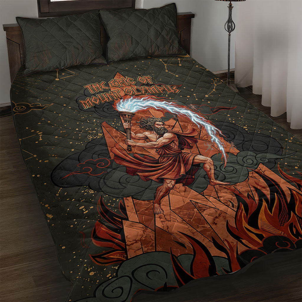 Mount Olympus Quilt Bed Set Greek Prometheus Torch Flame Lightning Mountain Constellations