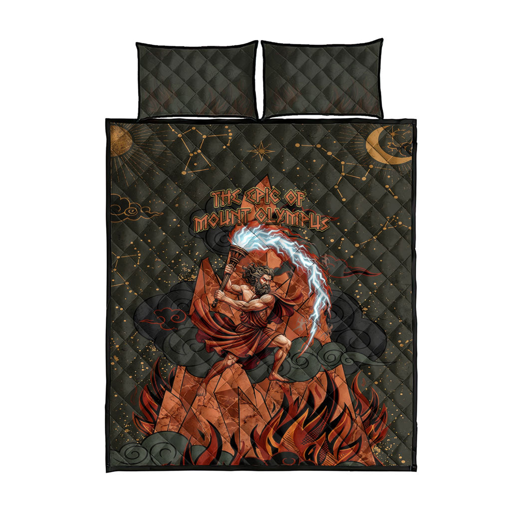 Mount Olympus Quilt Bed Set Greek Prometheus Torch Flame Lightning Mountain Constellations