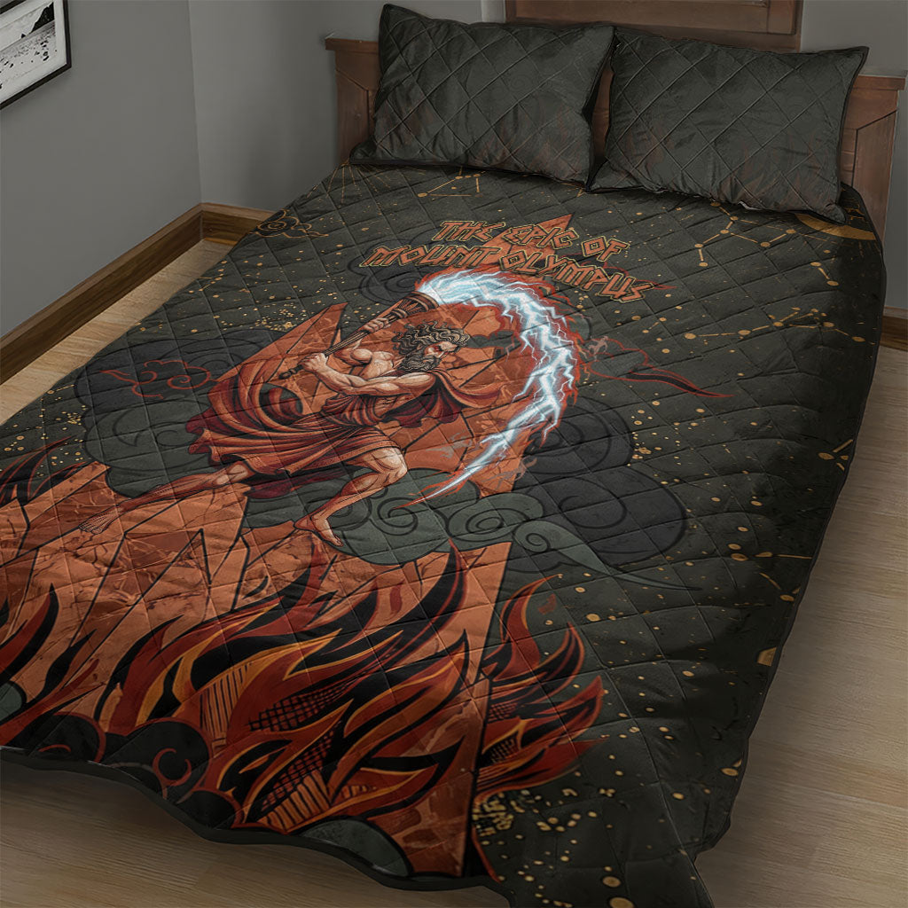 Mount Olympus Quilt Bed Set Greek Prometheus Torch Flame Lightning Mountain Constellations