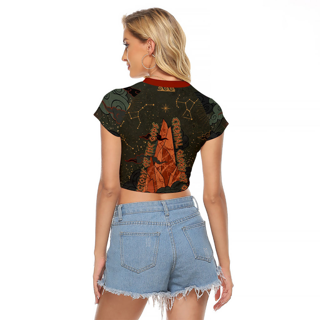 Mount Olympus Raglan Cropped T Shirt Greek Prometheus Torch Flame Lightning Mountain Constellations