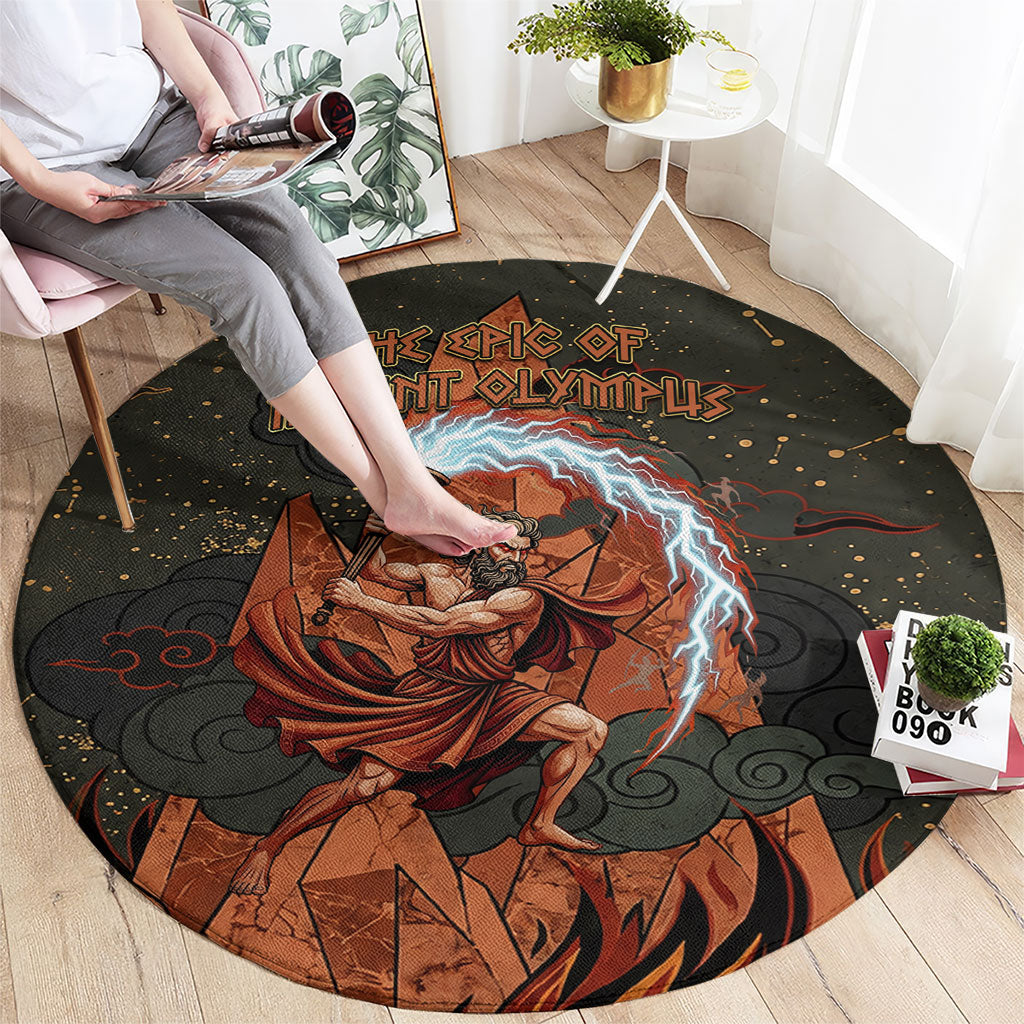 Mount Olympus Round Carpet Greek Prometheus Torch Flame Lightning Mountain Constellations