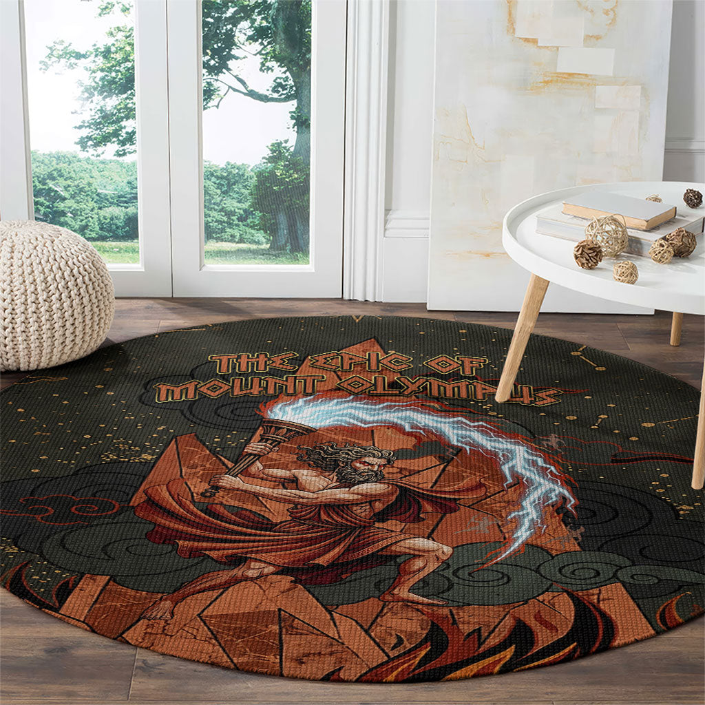 Mount Olympus Round Carpet Greek Prometheus Torch Flame Lightning Mountain Constellations