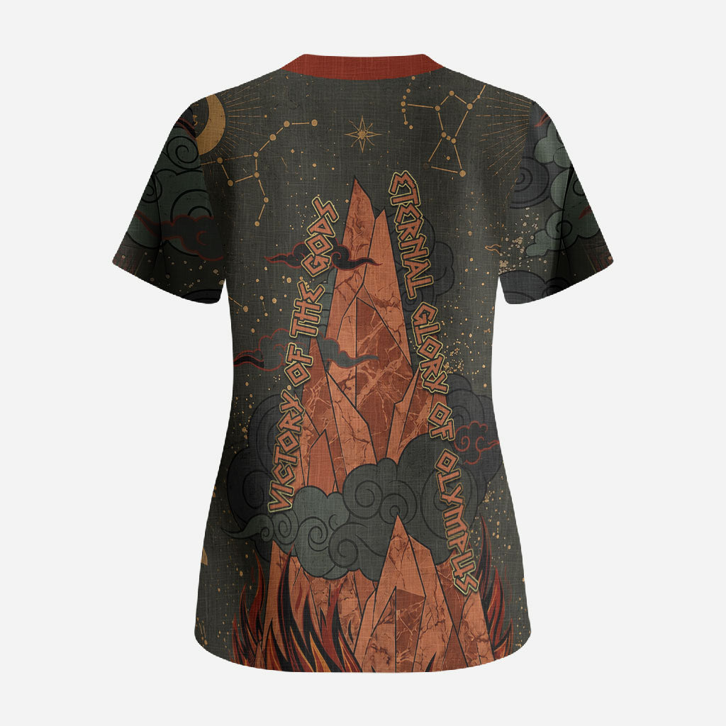 Mount Olympus Scrub Top Greek Prometheus Torch Flame Lightning Mountain Constellations