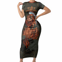 Mount Olympus Short Sleeve Bodycon Dress Greek Prometheus Torch Flame Lightning Mountain Constellations