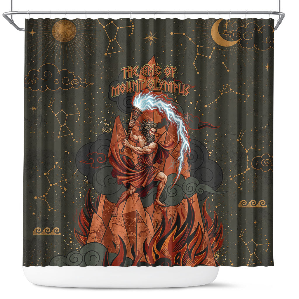 Mount Olympus Shower Curtain Greek Prometheus Torch Flame Lightning Mountain Constellations