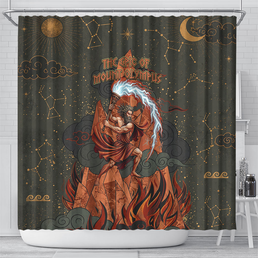 Mount Olympus Shower Curtain Greek Prometheus Torch Flame Lightning Mountain Constellations